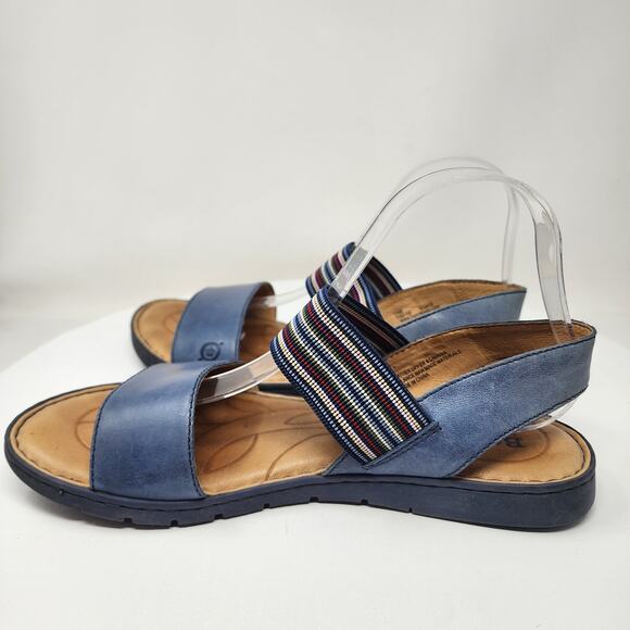 Born Parson Flat Sandals Women 10M Blue Leather Striped Elastic Comfort Shoes - Picture 9 of 15